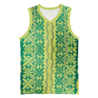 Hawaii Lei with Tribal Quilt Motif Basketball Jersey LT9 Unisex Green - Polynesian Pride
