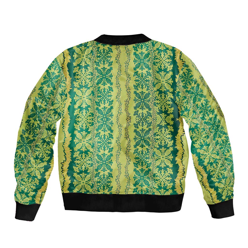 Hawaii Lei with Tribal Quilt Motif Bomber Jacket