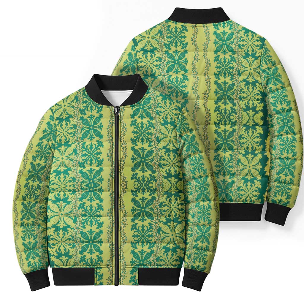 Hawaii Lei with Tribal Quilt Motif Bomber Puffer Jacket - Polynesian Pride