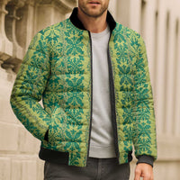 Hawaii Lei with Tribal Quilt Motif Bomber Puffer Jacket - Polynesian Pride