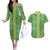 Hawaii Lei with Tribal Quilt Motif Couples Matching Off The Shoulder Long Sleeve Dress and Hawaiian Shirt