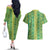 Hawaii Lei with Tribal Quilt Motif Couples Matching Off The Shoulder Long Sleeve Dress and Hawaiian Shirt