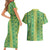 Hawaii Lei with Tribal Quilt Motif Couples Matching Short Sleeve Bodycon Dress and Hawaiian Shirt