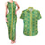 Hawaii Lei with Tribal Quilt Motif Couples Matching Tank Maxi Dress and Hawaiian Shirt