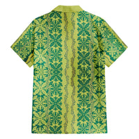 Hawaii Lei with Tribal Quilt Motif Family Matching Off The Shoulder Long Sleeve Dress and Hawaiian Shirt