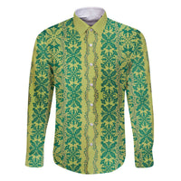 Hawaii Lei with Tribal Quilt Motif Family Matching Off The Shoulder Long Sleeve Dress and Hawaiian Shirt