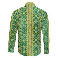 Hawaii Lei with Tribal Quilt Motif Family Matching Off The Shoulder Long Sleeve Dress and Hawaiian Shirt