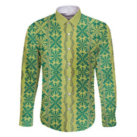 Hawaii Lei with Tribal Quilt Motif Family Matching Off Shoulder Maxi Dress and Hawaiian Shirt