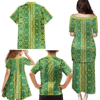 Hawaii Lei with Tribal Quilt Motif Family Matching Puletasi and Hawaiian Shirt