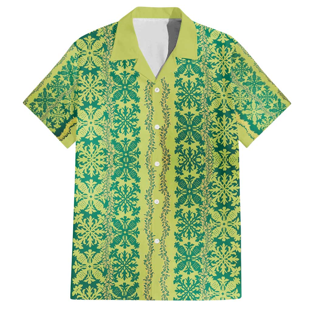 Hawaii Lei with Tribal Quilt Motif Family Matching Puletasi and Hawaiian Shirt