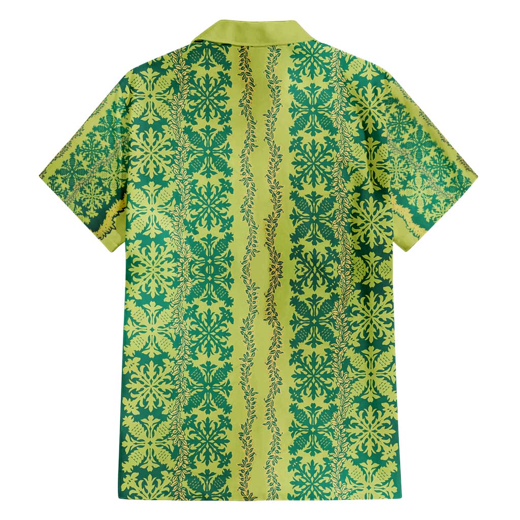Hawaii Lei with Tribal Quilt Motif Family Matching Puletasi and Hawaiian Shirt