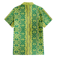 Hawaii Lei with Tribal Quilt Motif Family Matching Short Sleeve Bodycon Dress and Hawaiian Shirt