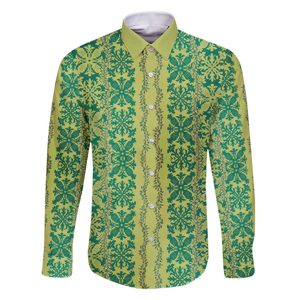 Hawaii Lei with Tribal Quilt Motif Family Matching Short Sleeve Bodycon Dress and Hawaiian Shirt