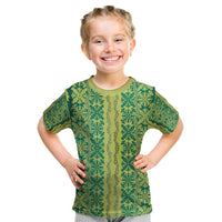 Hawaii Lei with Tribal Quilt Motif Kid T Shirt