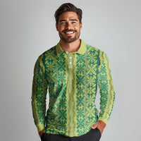 Hawaii Lei with Tribal Quilt Motif Long Sleeve Polo Shirt
