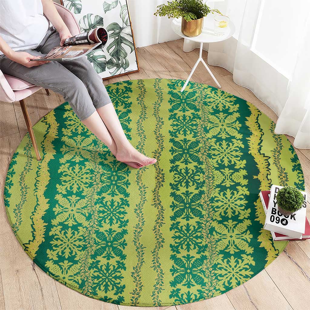 Hawaii Lei with Tribal Quilt Motif Round Carpet LT9 - Polynesian Pride