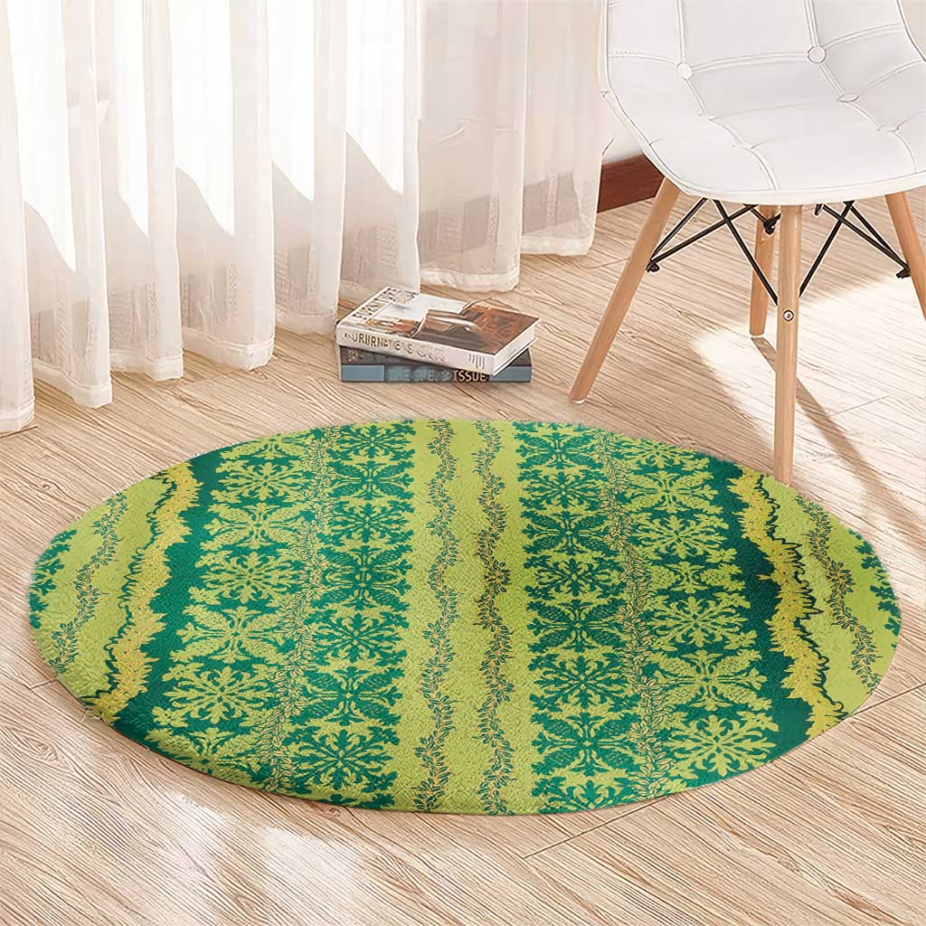 Hawaii Lei with Tribal Quilt Motif Round Carpet LT9 - Polynesian Pride