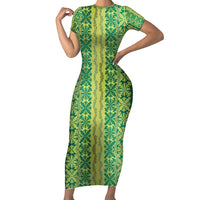 Hawaii Lei with Tribal Quilt Motif Short Sleeve Bodycon Dress