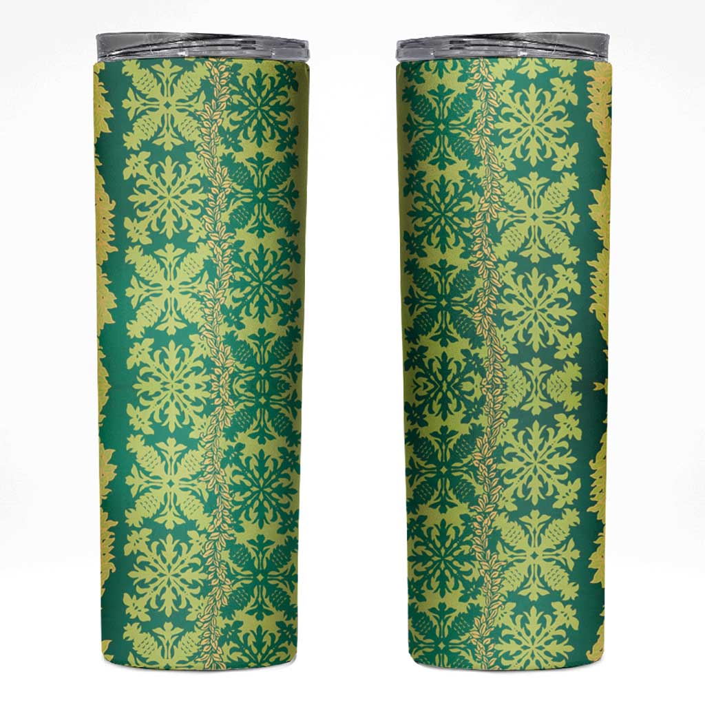 Hawaii Lei with Tribal Quilt Motif Skinny Tumbler