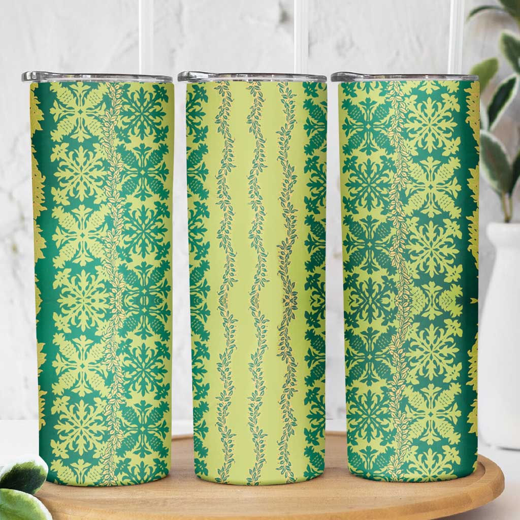Hawaii Lei with Tribal Quilt Motif Skinny Tumbler