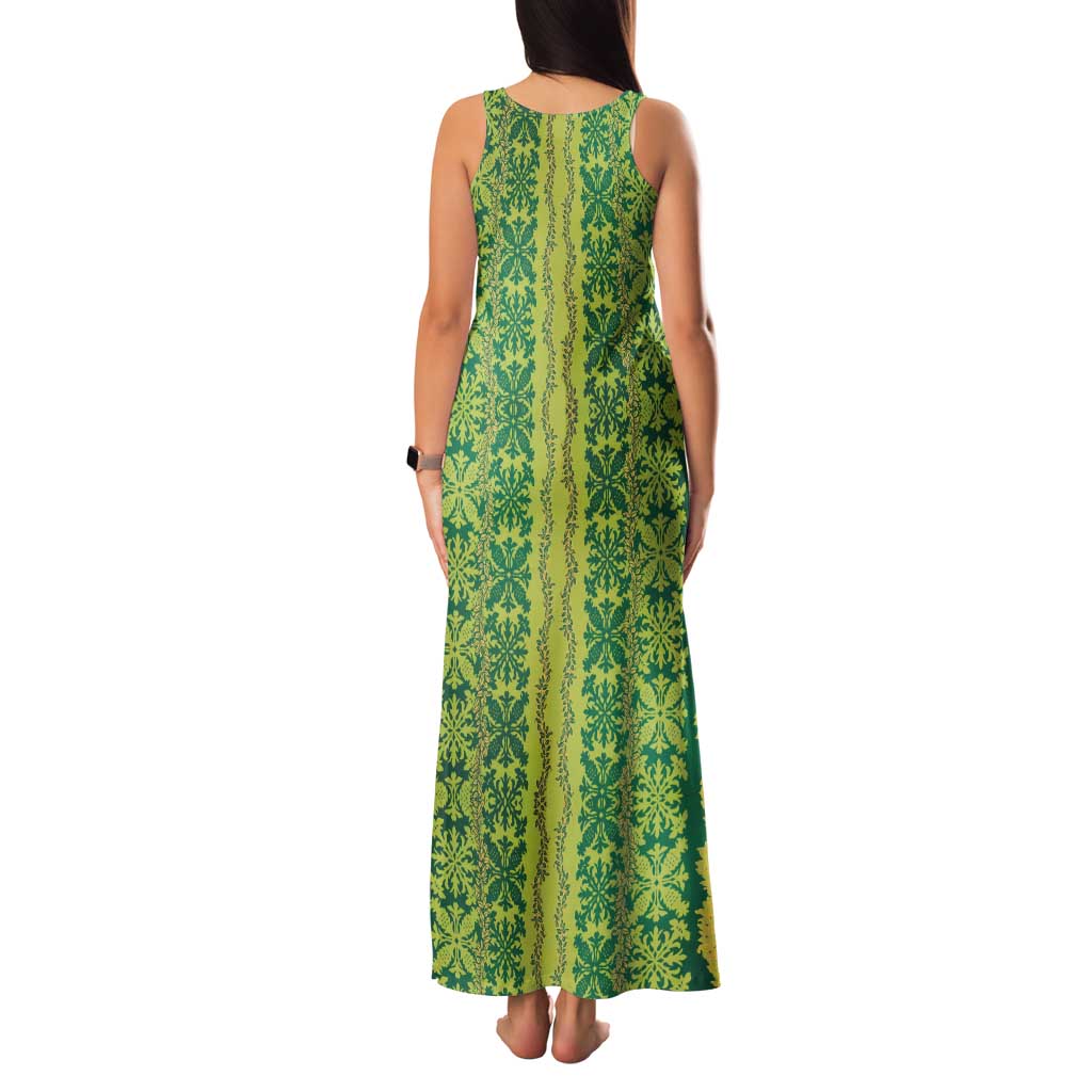 Hawaii Lei with Tribal Quilt Motif Tank Maxi Dress
