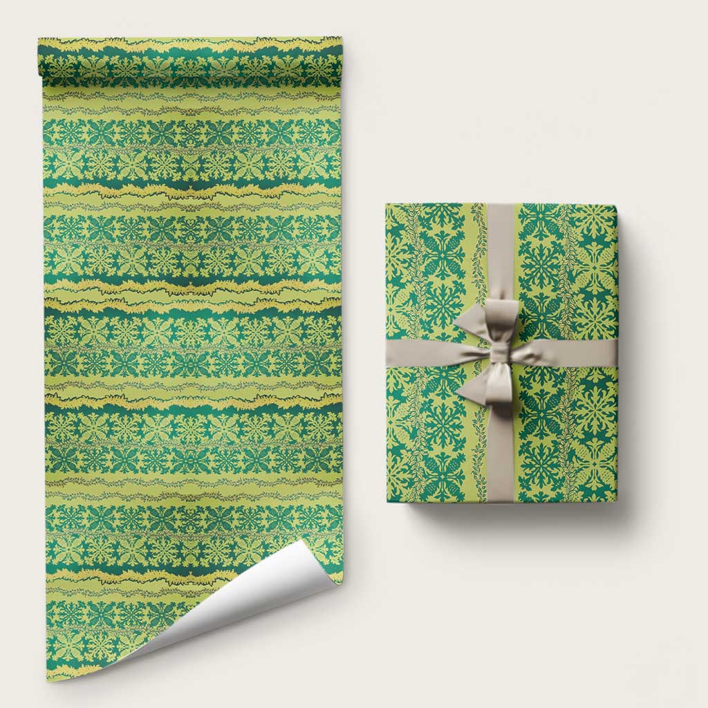 Hawaii Lei with Tribal Quilt Motif Wrapping Paper LT9 58" × 23" Green - Polynesian Pride