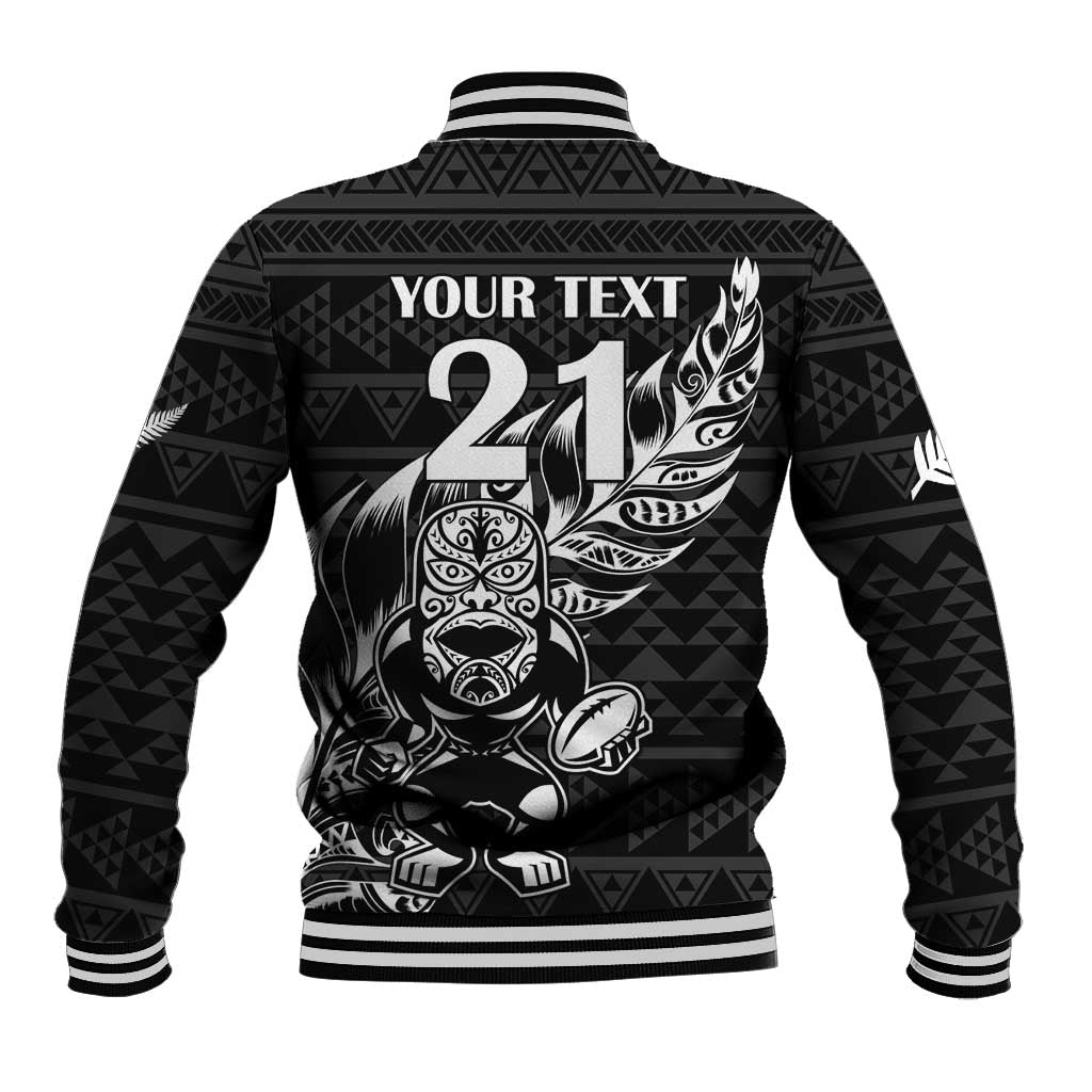 New Zealand Rugby Warrior Custom Baseball Jacket Black Fern Taniko Motif