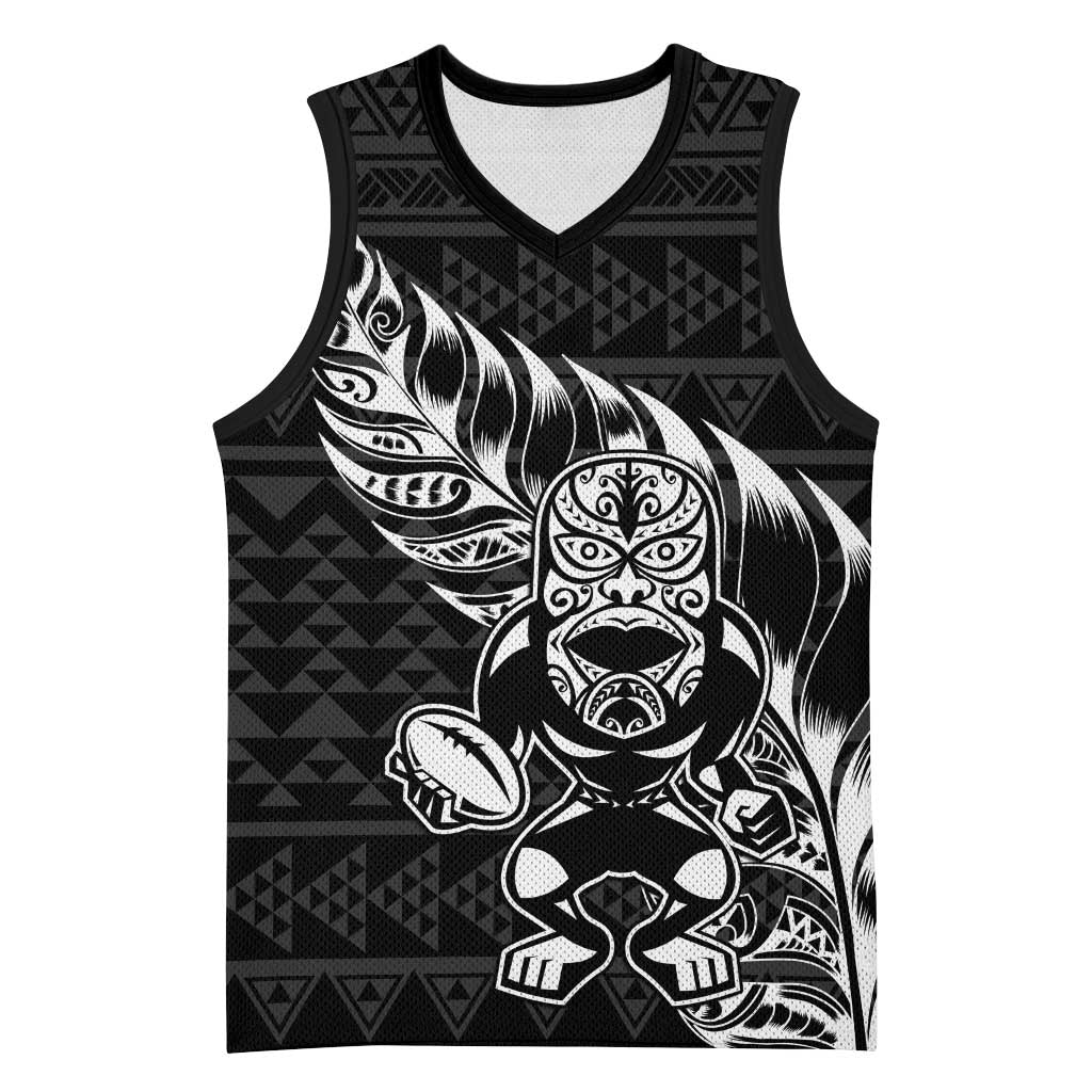 New Zealand Rugby Warrior Custom Basketball Jersey Black Fern Taniko Motif - Polynesian Pride