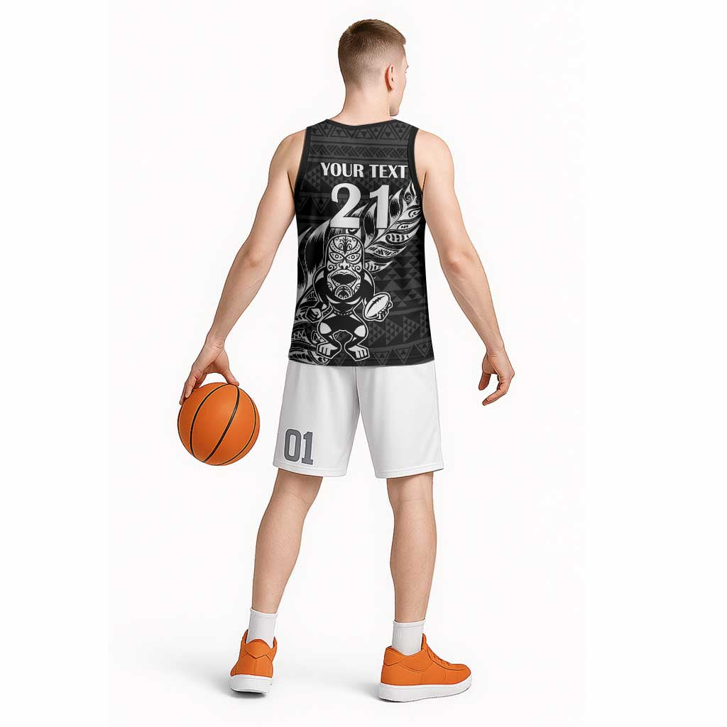 New Zealand Rugby Warrior Custom Basketball Jersey Black Fern Taniko Motif - Polynesian Pride