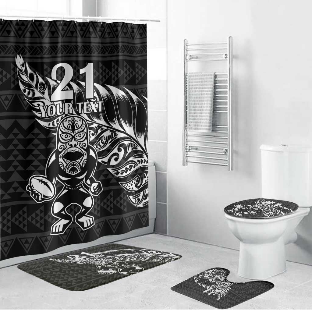 New Zealand Rugby Warrior Custom Bathroom Set Black Fern Taniko Motif - Polynesian Pride