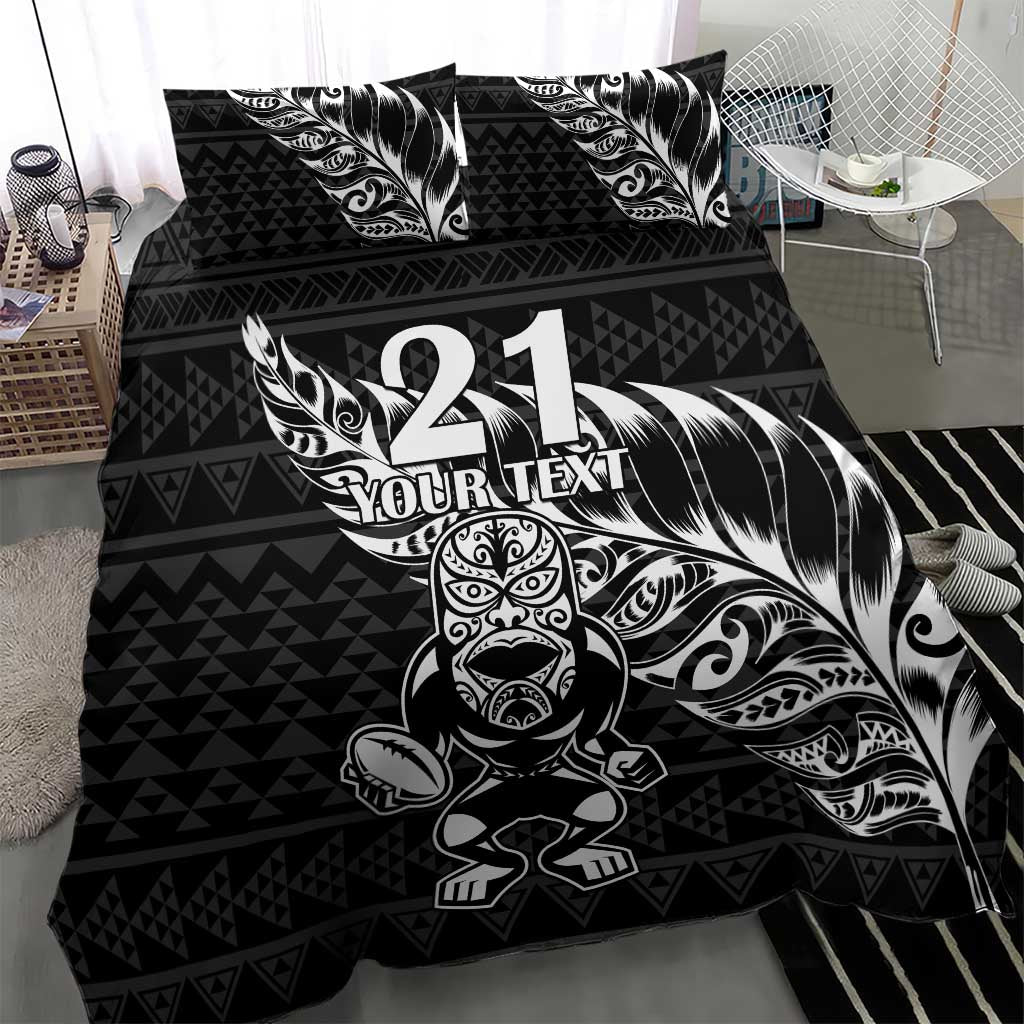 New Zealand Rugby Warrior Custom Bedding Set Black Fern Taniko Motif