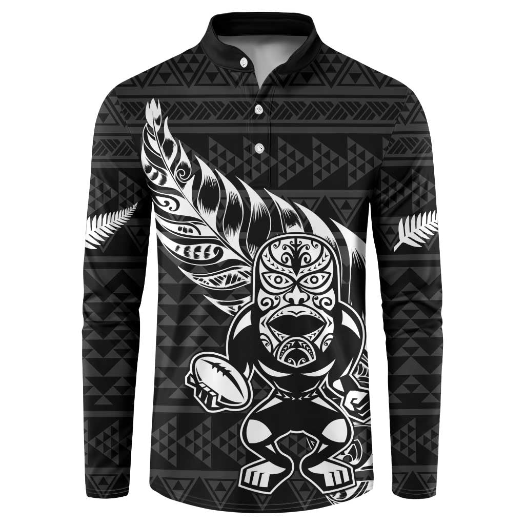 New Zealand Rugby Warrior Custom Button Sweatshirt Black Fern Taniko Motif