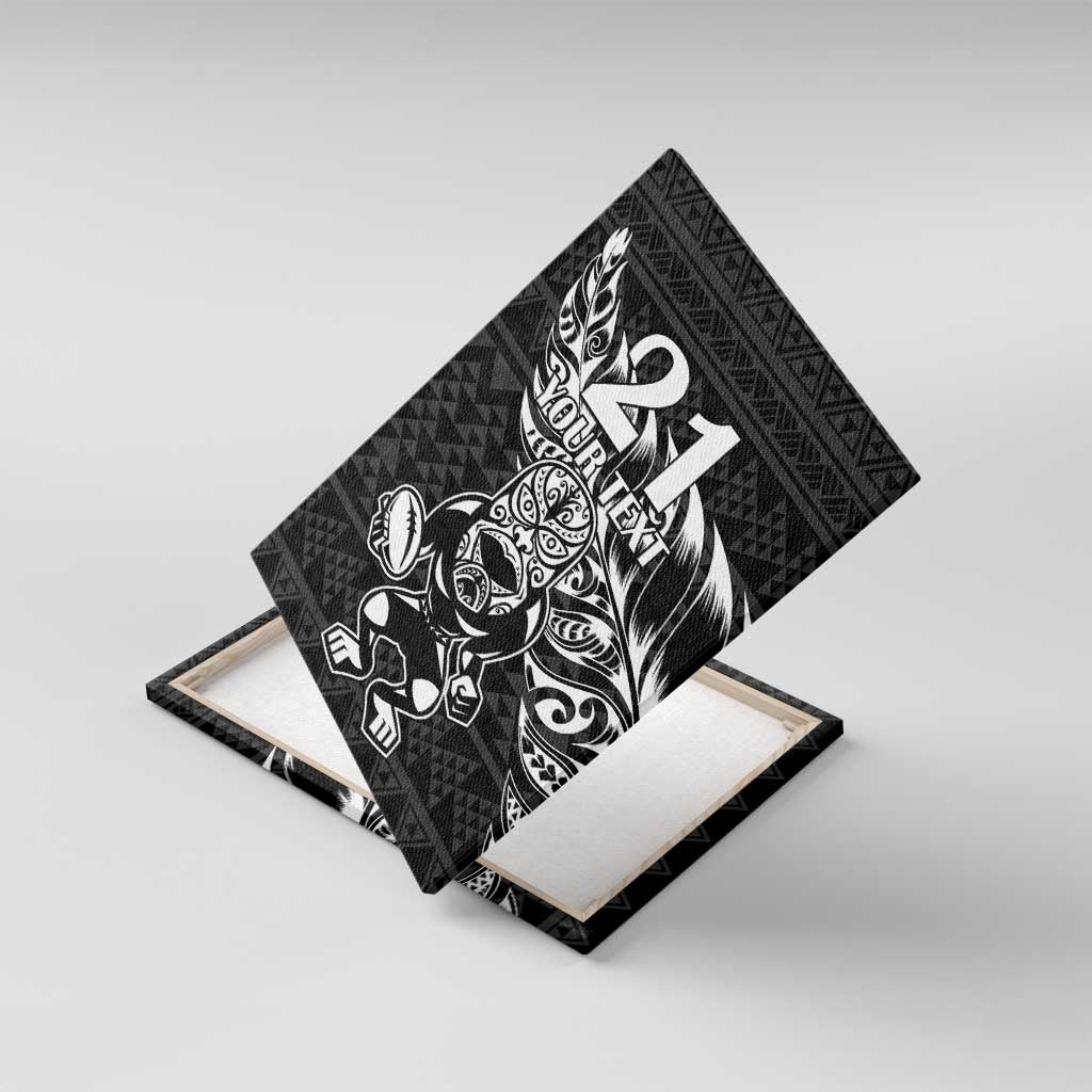 New Zealand Rugby Warrior Custom Canvas Wall Art Black Fern Taniko Motif