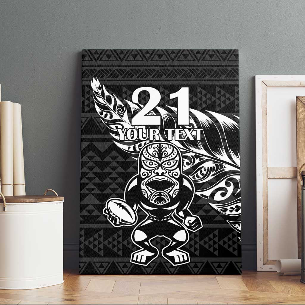 New Zealand Rugby Warrior Custom Canvas Wall Art Black Fern Taniko Motif