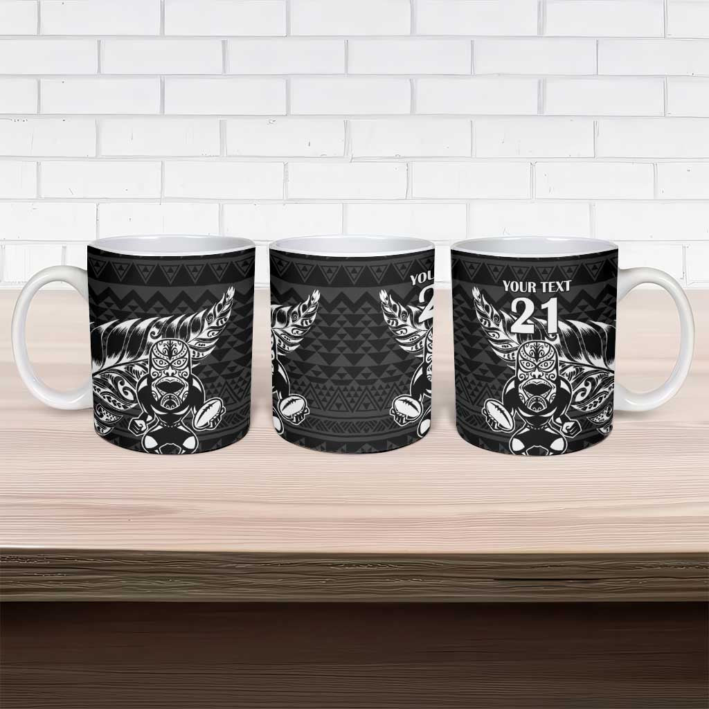 New Zealand Rugby Warrior Custom Ceramic Mug Black Fern Taniko Motif - Polynesian Pride