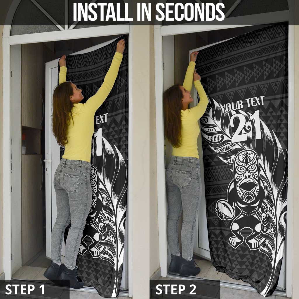 New Zealand Rugby Warrior Custom Door Cover Black Fern Taniko Motif - Polynesian Pride