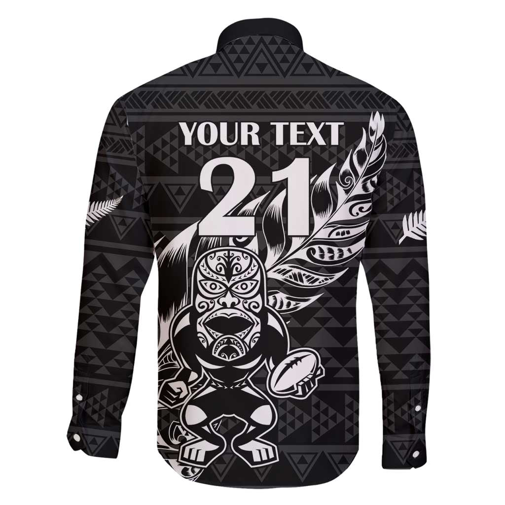 New Zealand Rugby Warrior Custom Family Matching Long Sleeve Bodycon Dress and Hawaiian Shirt Black Fern Taniko Motif