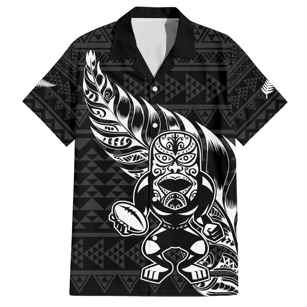 New Zealand Rugby Warrior Custom Family Matching Off The Shoulder Long Sleeve Dress and Hawaiian Shirt Black Fern Taniko Motif