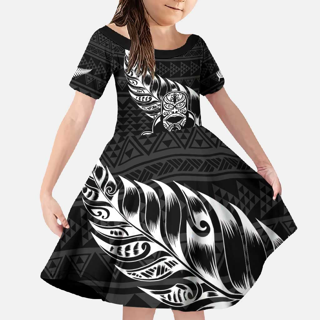 New Zealand Rugby Warrior Custom Family Matching Tank Maxi Dress and Hawaiian Shirt Black Fern Taniko Motif