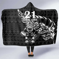 New Zealand Rugby Warrior Custom Hooded Blanket Black Fern Taniko Motif