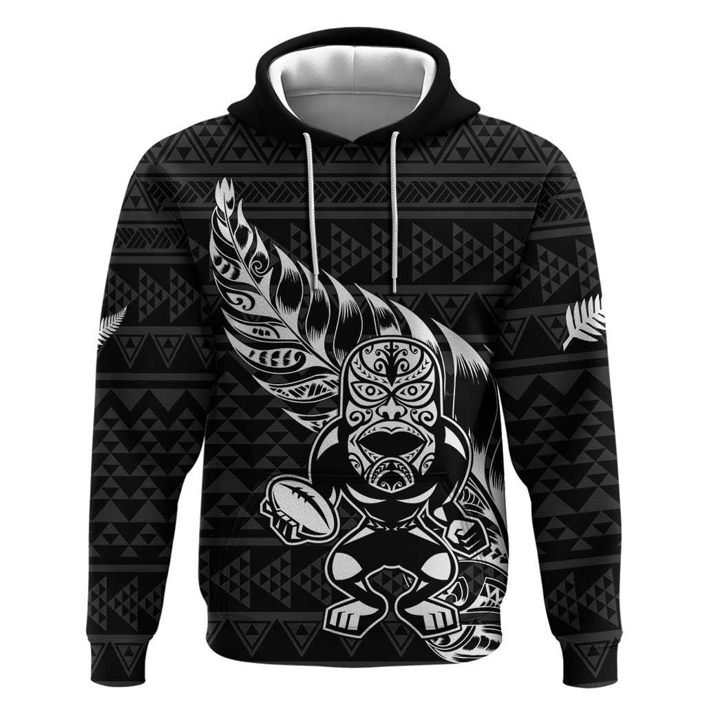 New Zealand Rugby Warrior Custom Hoodie Black Fern Taniko Motif