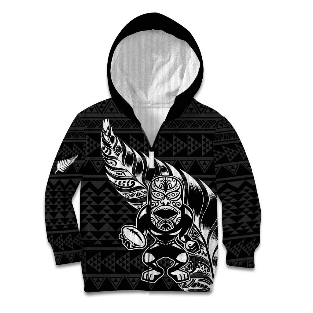 New Zealand Rugby Warrior Custom Kid Hoodie Black Fern Taniko Motif