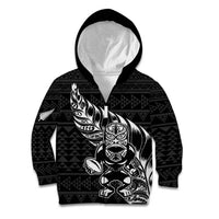New Zealand Rugby Warrior Custom Kid Hoodie Black Fern Taniko Motif
