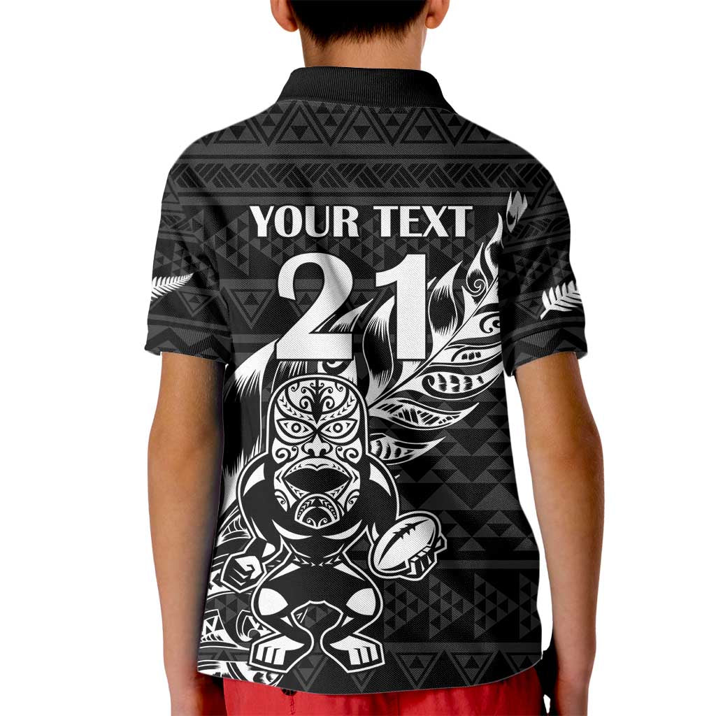 New Zealand Rugby Warrior Custom Kid Polo Shirt Black Fern Taniko Motif