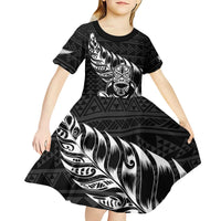 New Zealand Rugby Warrior Custom Kid Short Sleeve Dress Black Fern Taniko Motif