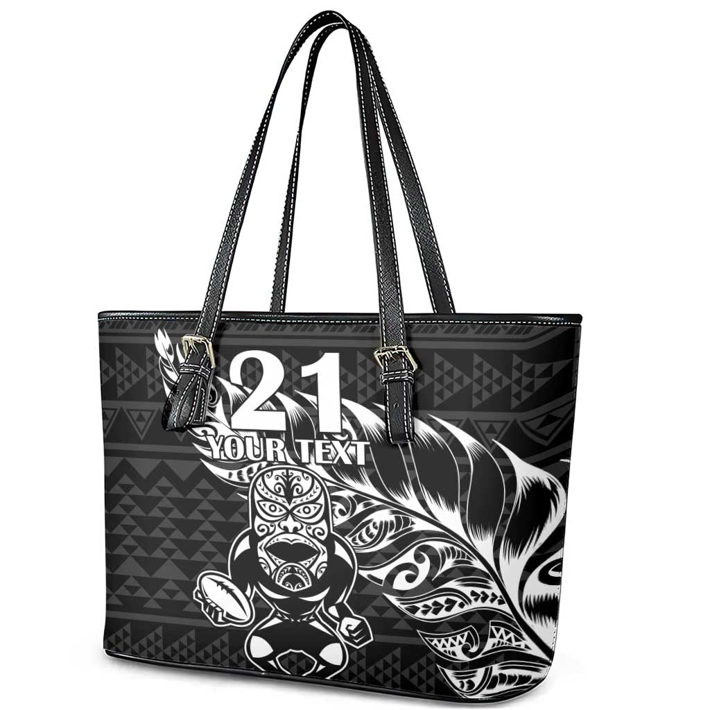 New Zealand Rugby Warrior Custom Leather Tote Bag Black Fern Taniko Motif