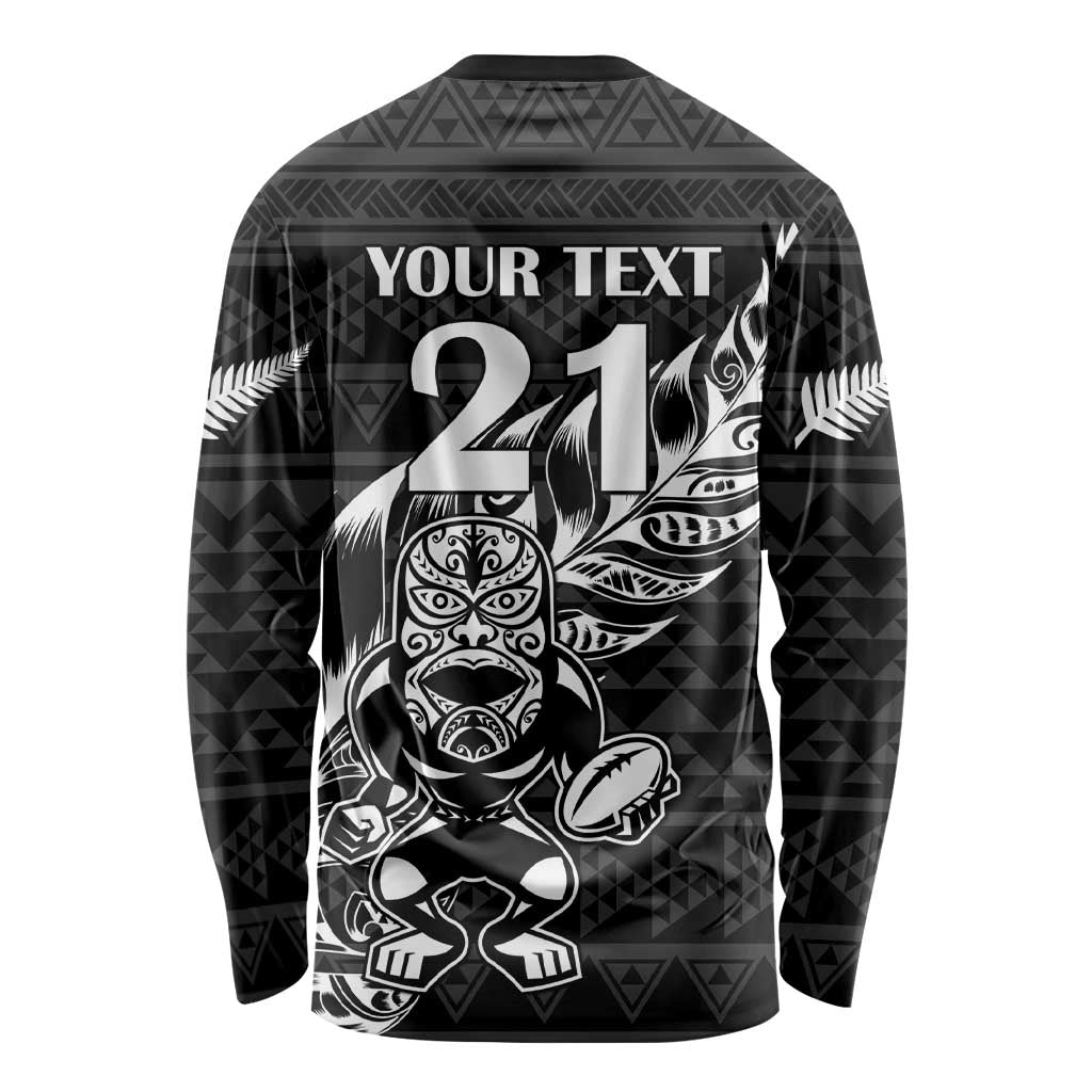 New Zealand Rugby Warrior Custom Long Sleeve Shirt Black Fern Taniko Motif