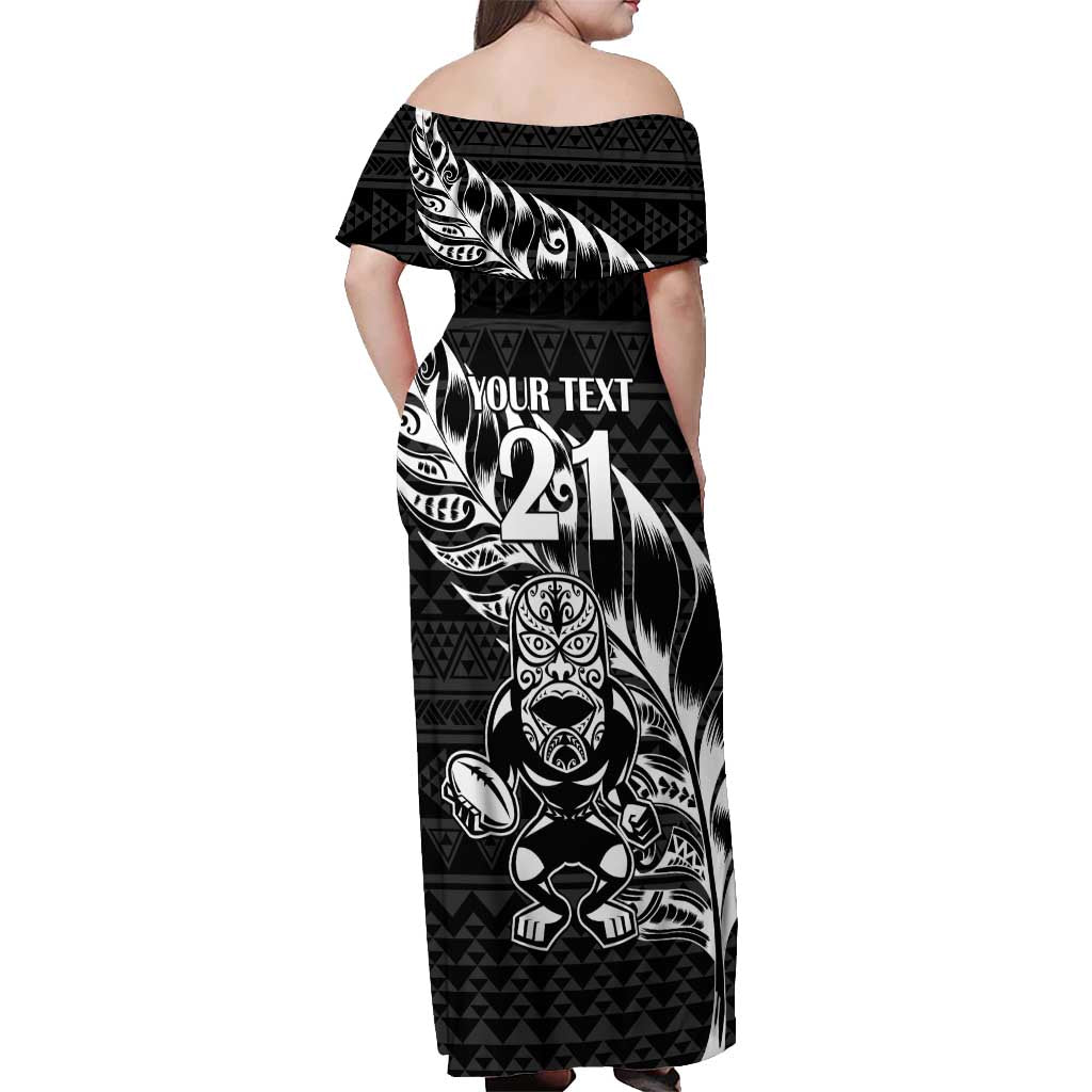 New Zealand Rugby Warrior Custom Off Shoulder Maxi Dress Black Fern Taniko Motif