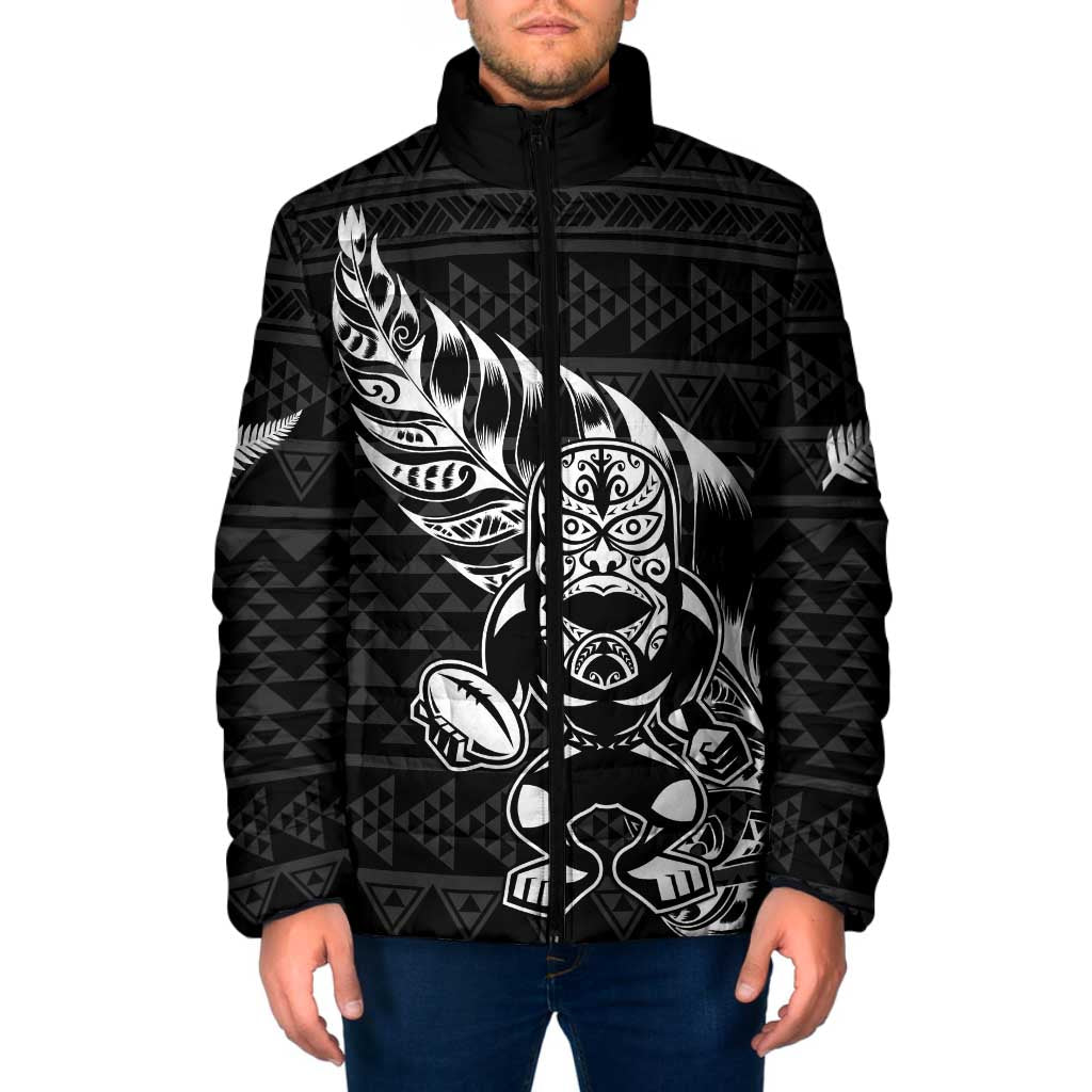 New Zealand Rugby Warrior Custom Padded Jacket Black Fern Taniko Motif - Polynesian Pride