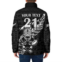 New Zealand Rugby Warrior Custom Padded Jacket Black Fern Taniko Motif - Polynesian Pride
